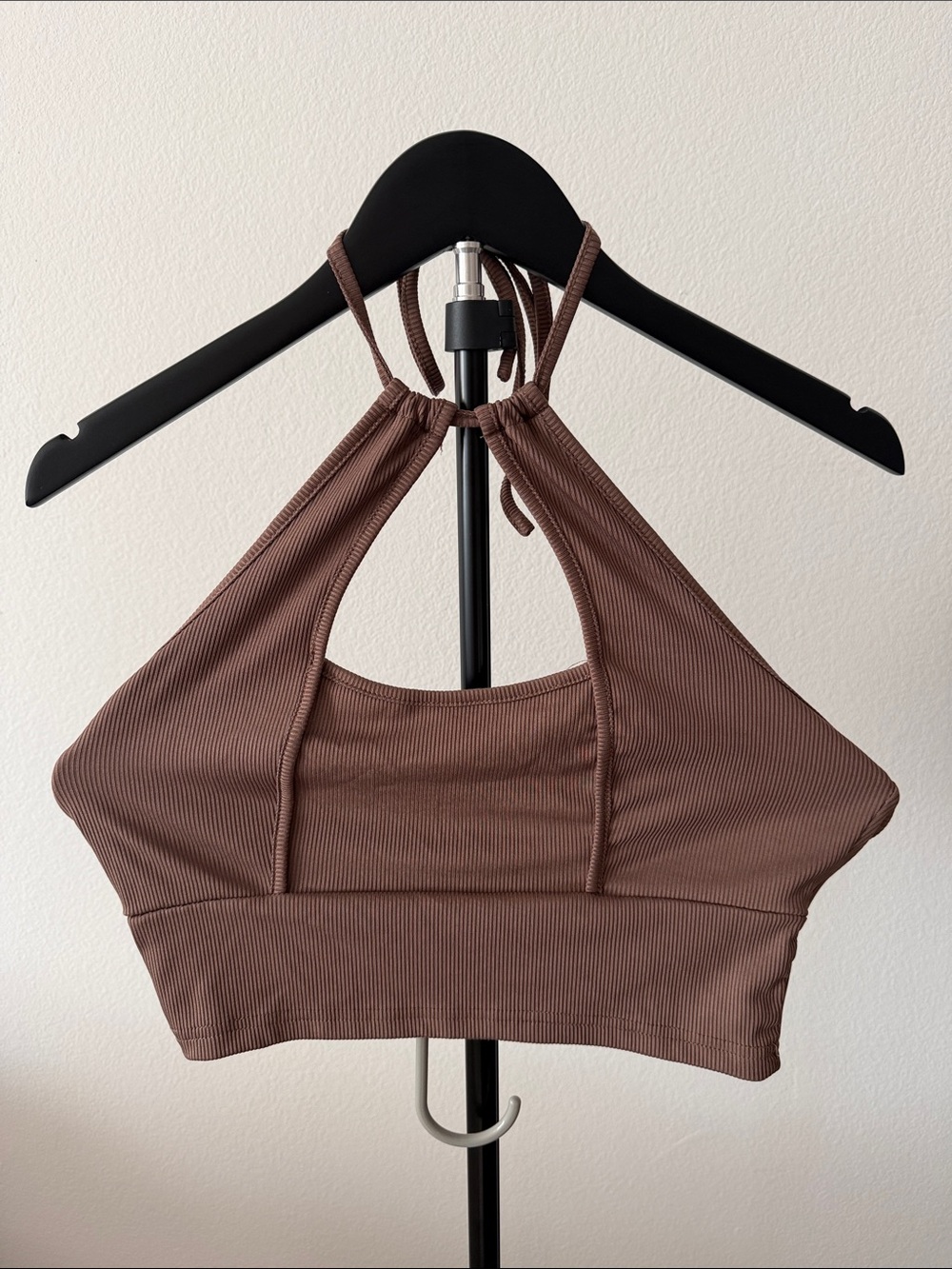 SHEIN Chocolate Ribbed Halter Keyhole Bandeau Top
